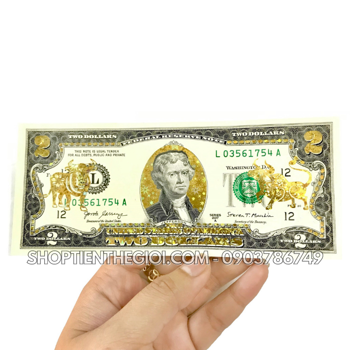 Tiền 2 USD in hình con Trâu 3D nhũ vàng